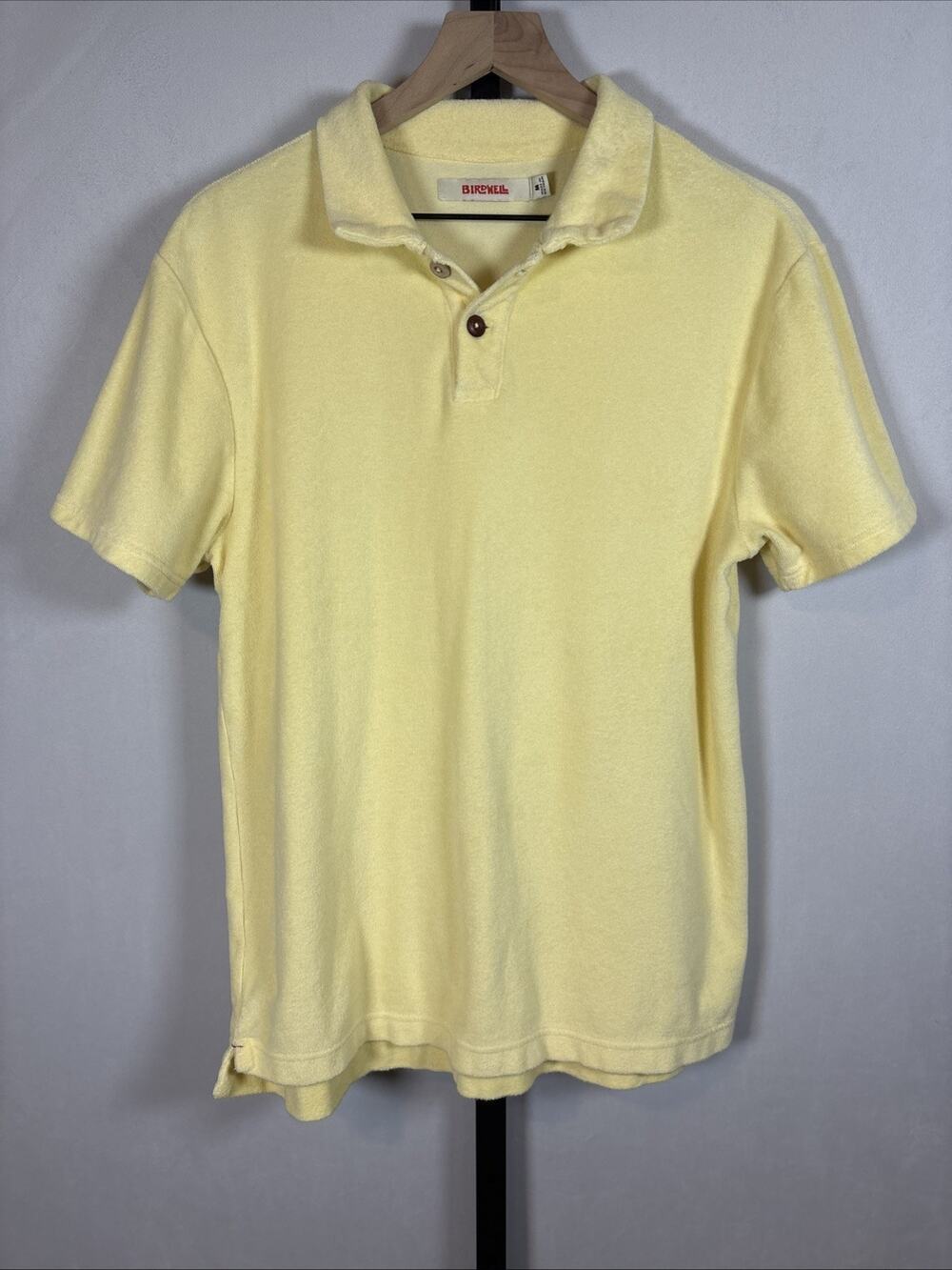 Birdwell Beach Britches Terry Cloth Polo Shirt Mens Medium Yellow Preppy Surfer